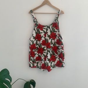 Forever 21 Sz.L romper, red hibiscus pattern